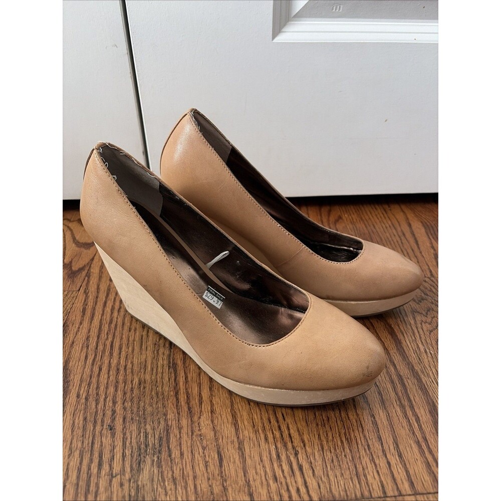 Gap Wedge Heel Pumps Platform Round Toe Tan Brown Leather Shoes Size 9